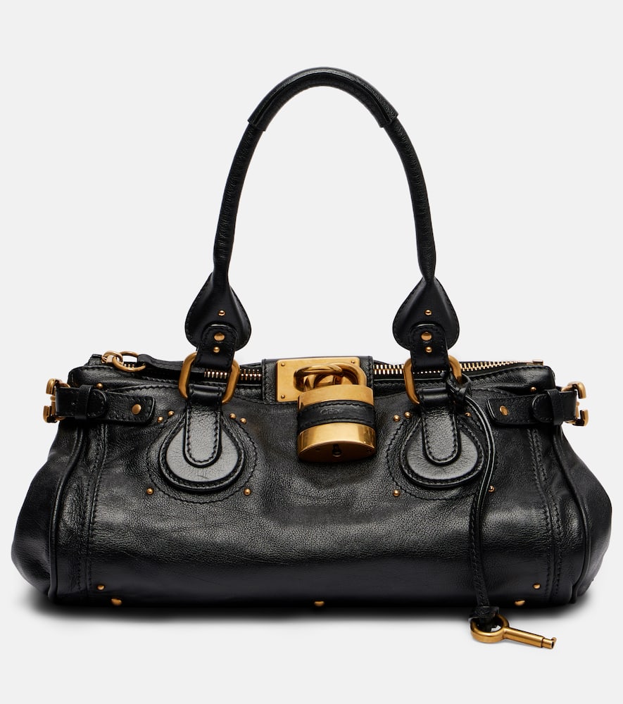 Chloé Paddington Padlock Shoulder Bag In Leather In Black
