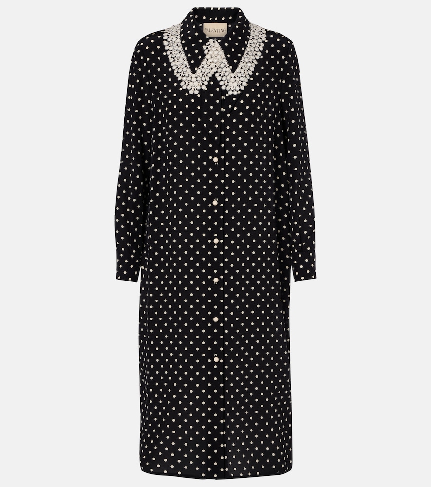 Valentino Polka-dot lace-trimmed silk shirt dress