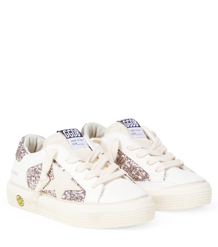 Golden Goose Kids May Leather And Glitter Sneakers In White