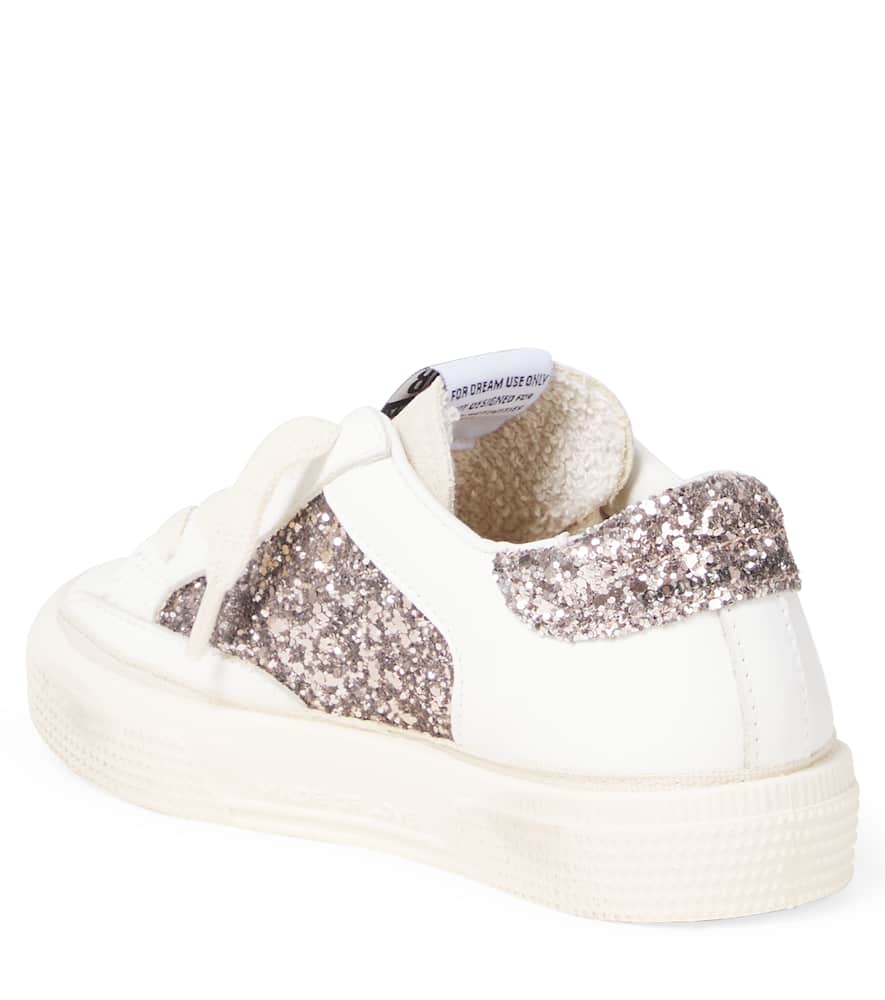 Golden Goose Kids May Leather And Glitter Sneakers In White
