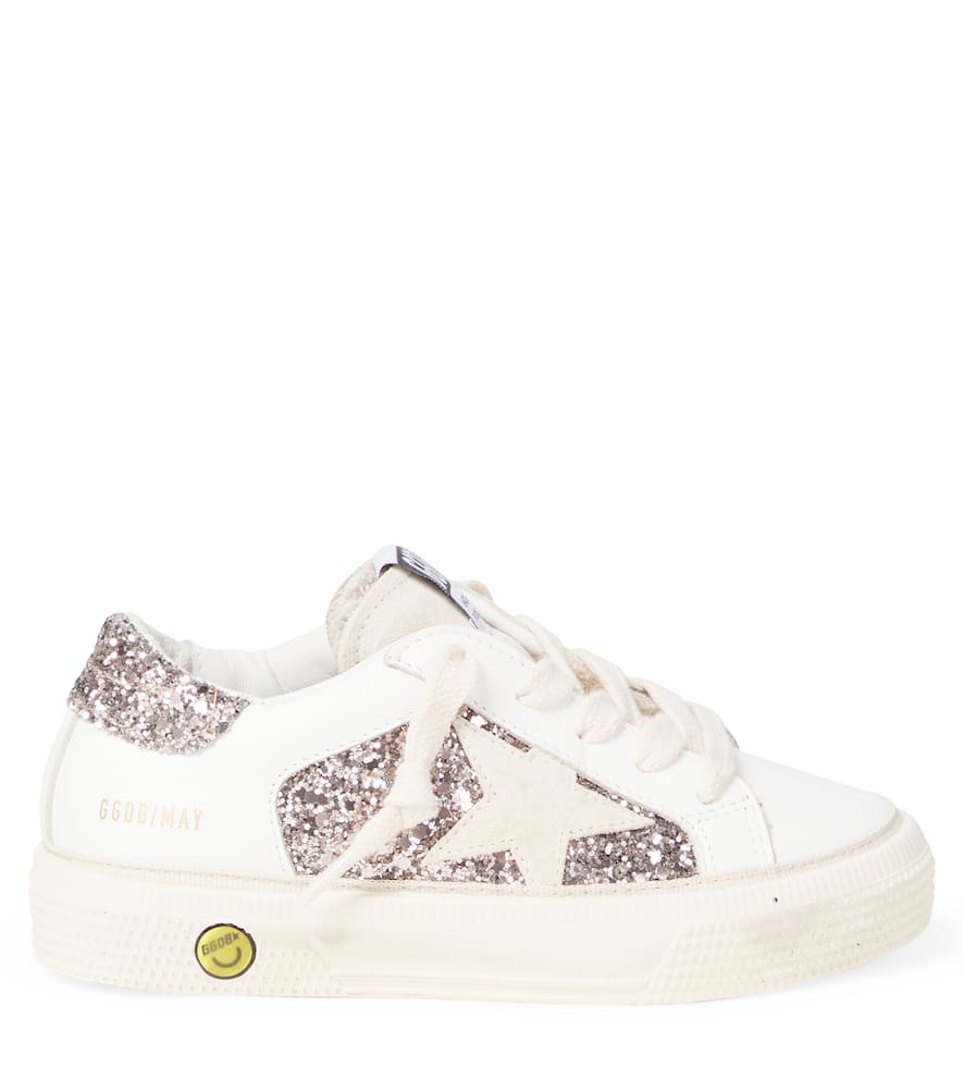 Golden Goose Kids May Leather And Glitter Sneakers In White