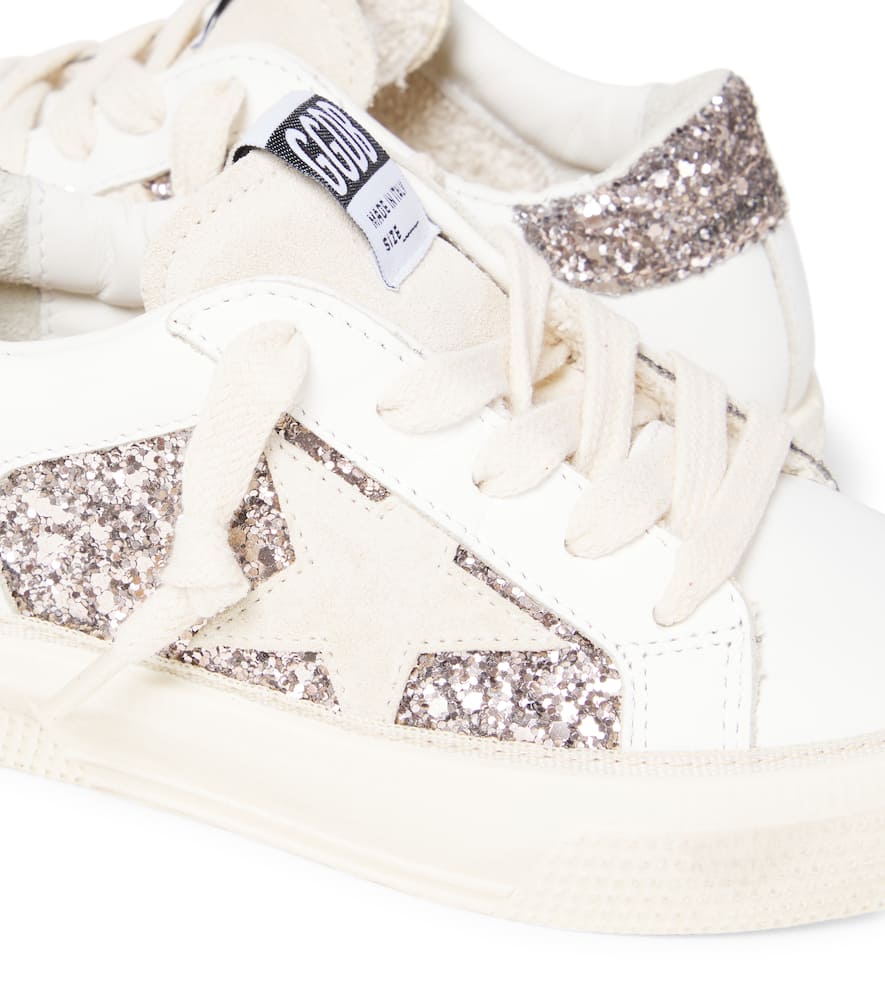 Golden Goose Kids May Leather And Glitter Sneakers In White