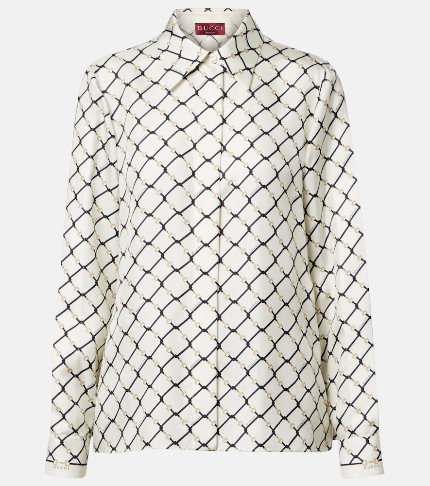 Gucci Women's White Horsebit Silk Twill Shirt Uk Size 10