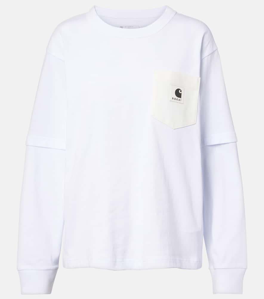 Sacai X Carhartt Layered Cotton Jersey Top In White