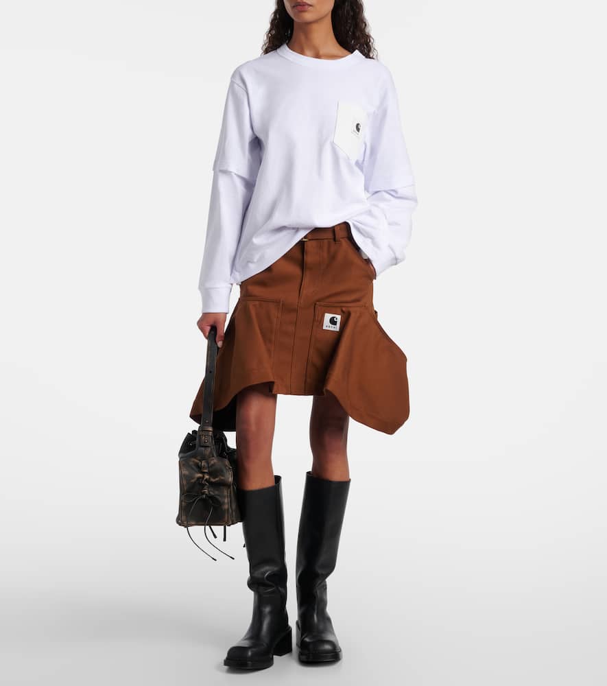 Sacai X Carhartt Layered Cotton Jersey Top In White