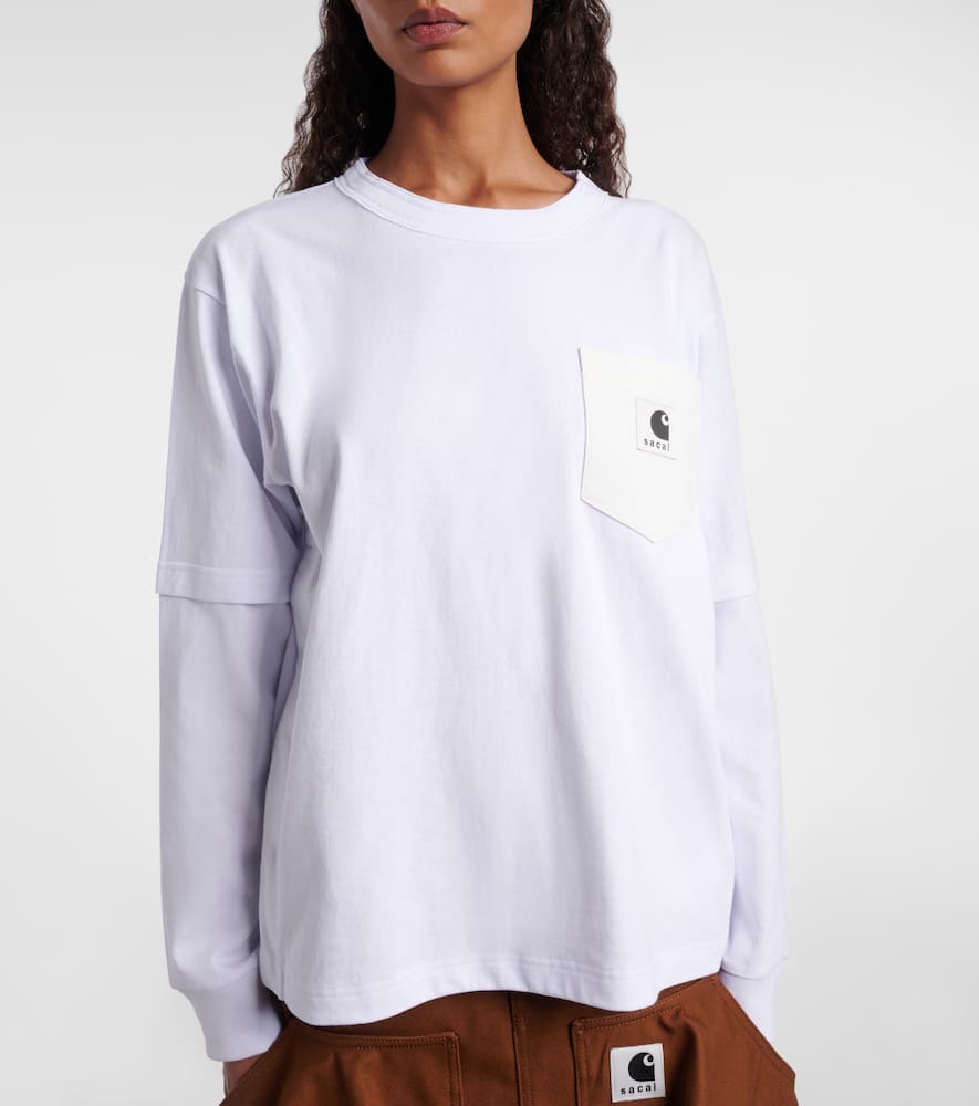 Sacai X Carhartt Layered Cotton Jersey Top In White