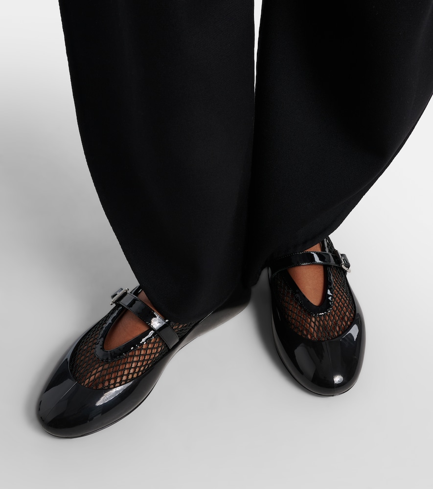 Alaïa Leather-trimmed fishnet ballet flats