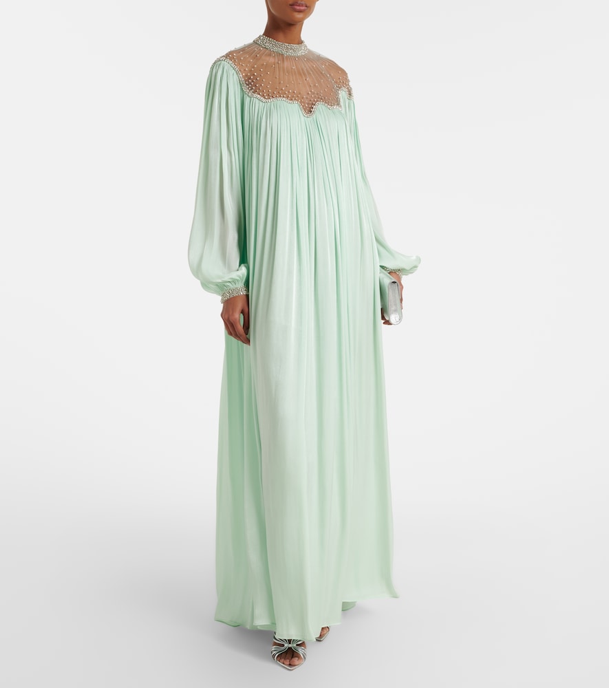 Costarellos Elline embellished pleated gown