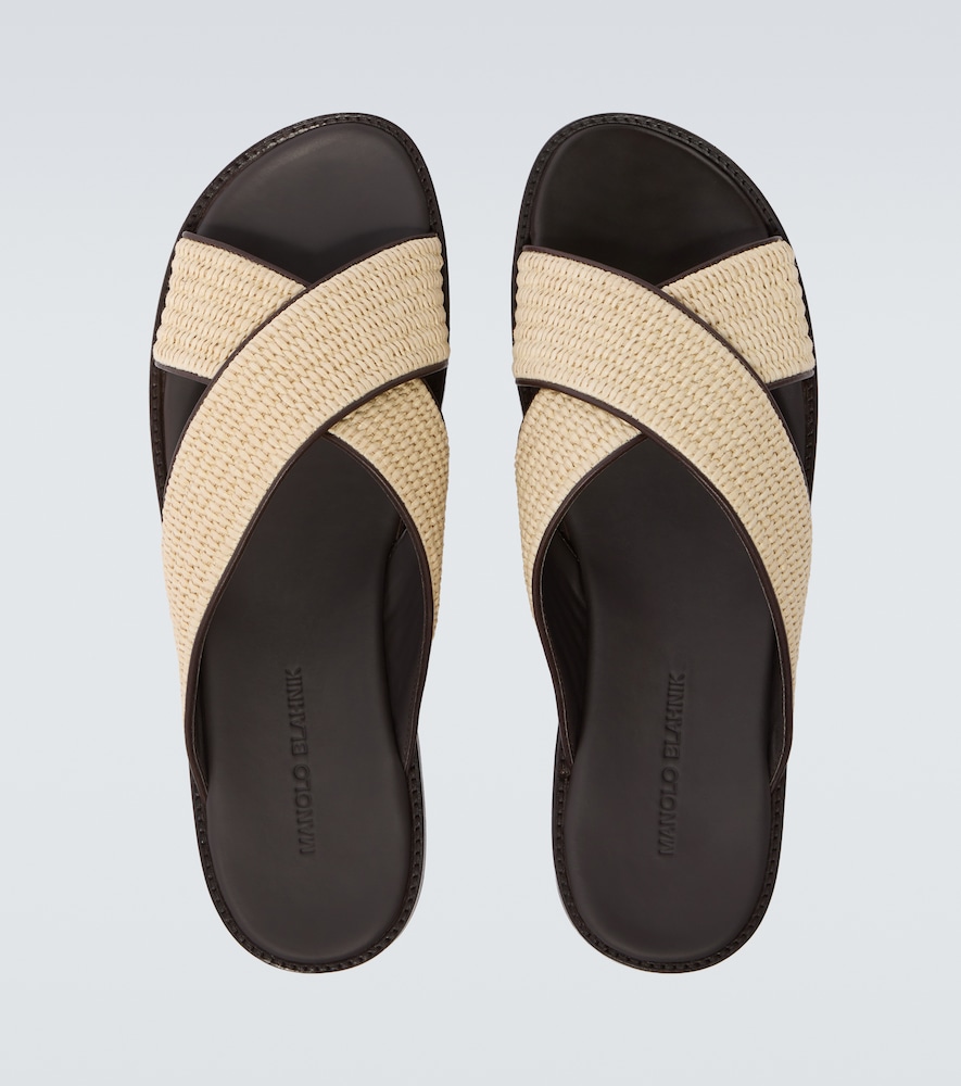 Otawi Leather-Trimmed Raffia Sandals