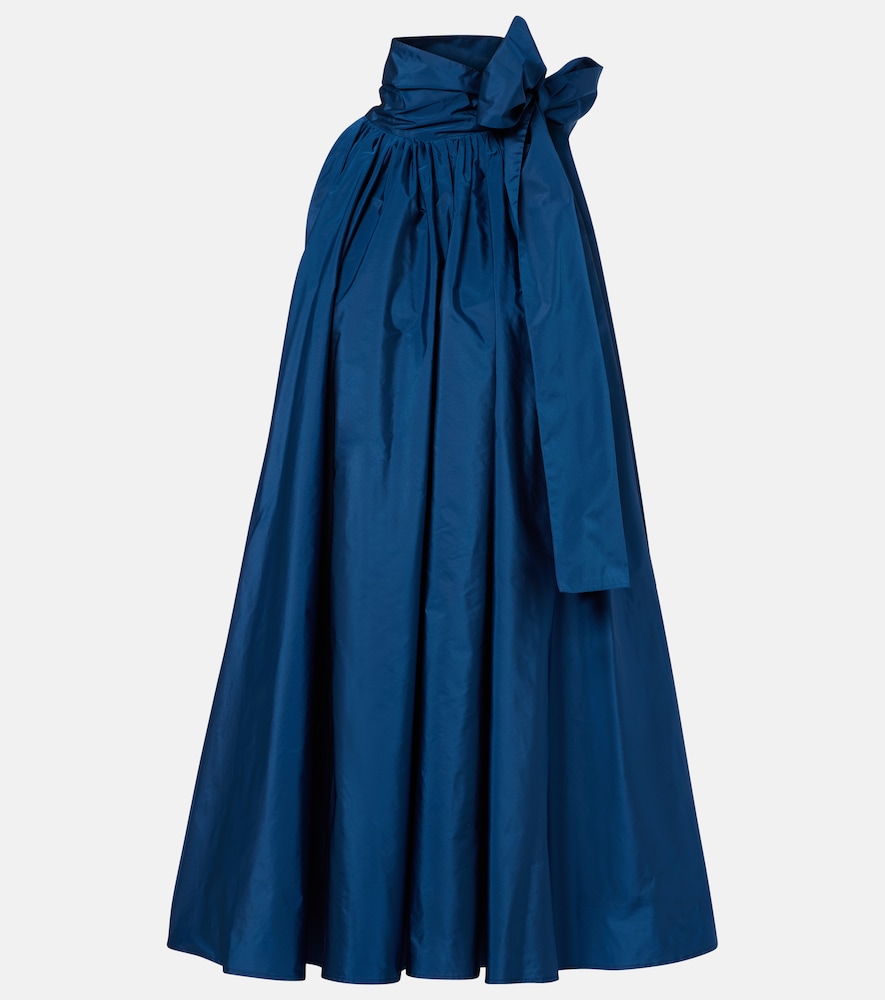 Max Mara Elegante Tie-neck Taffeta Minidress In Blue