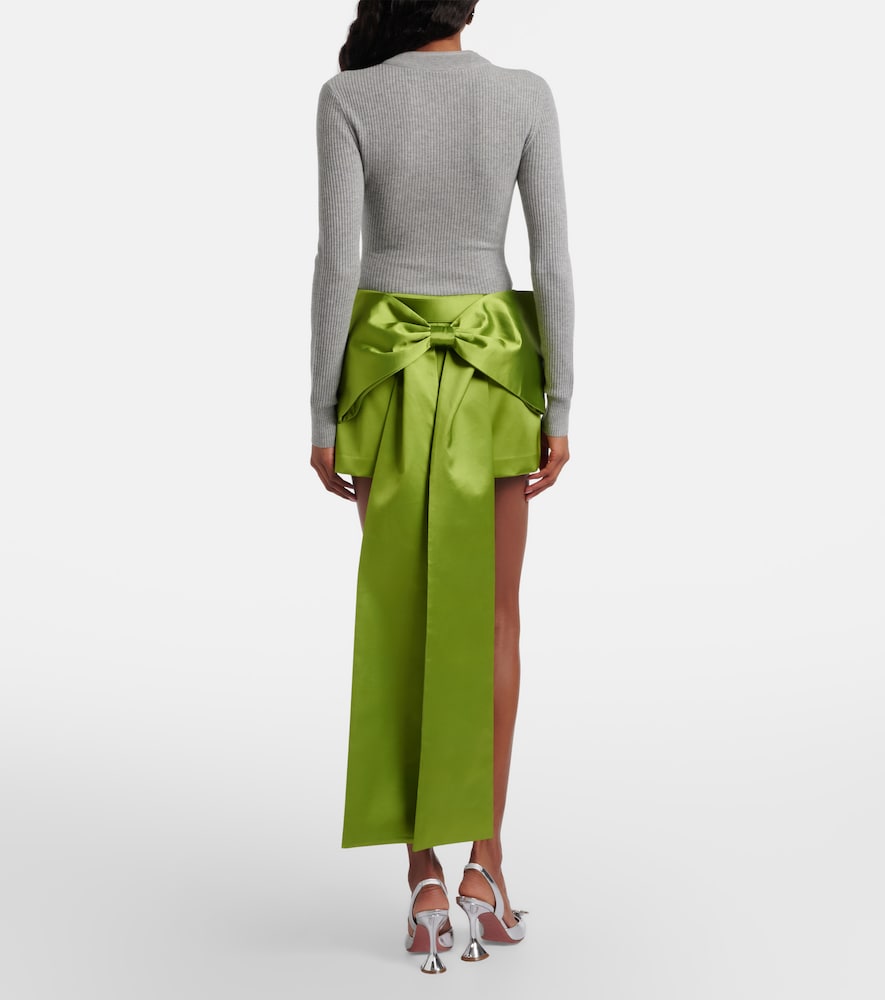 Belted Bow-Detail Satin Miniskirt