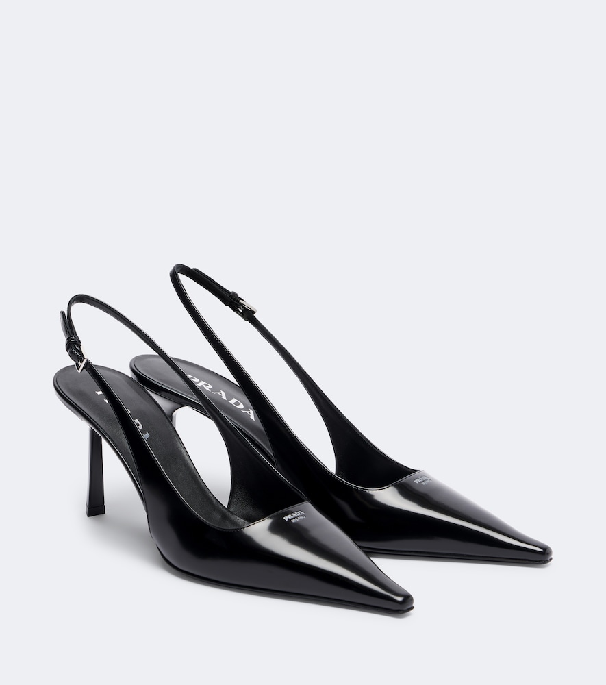 Prada Leather Slingback Pumps In Black
