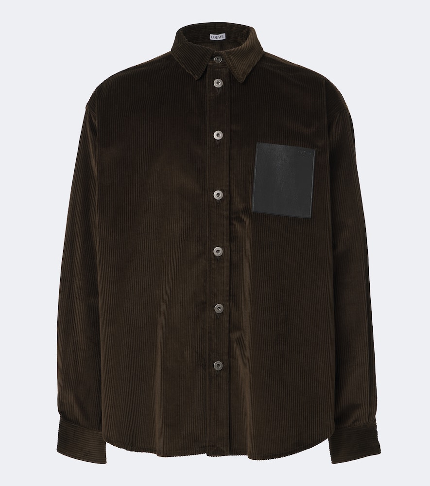 Loewe Leather-trimmed Cotton Corduroy Shirt In Brown