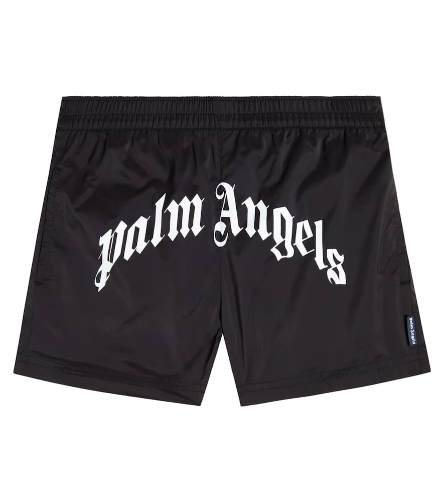 Palm Angels Logo-print Elasticated Swim Shorts In Black White