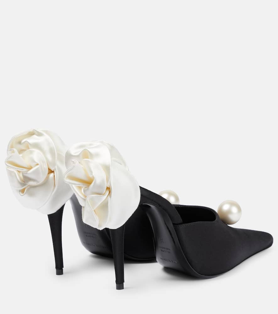 Magda Butrym Pearl Embellished Floral Pointed Toe Mules In Black