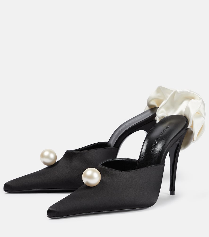 Magda Butrym Pearl Embellished Floral Pointed Toe Mules In Black