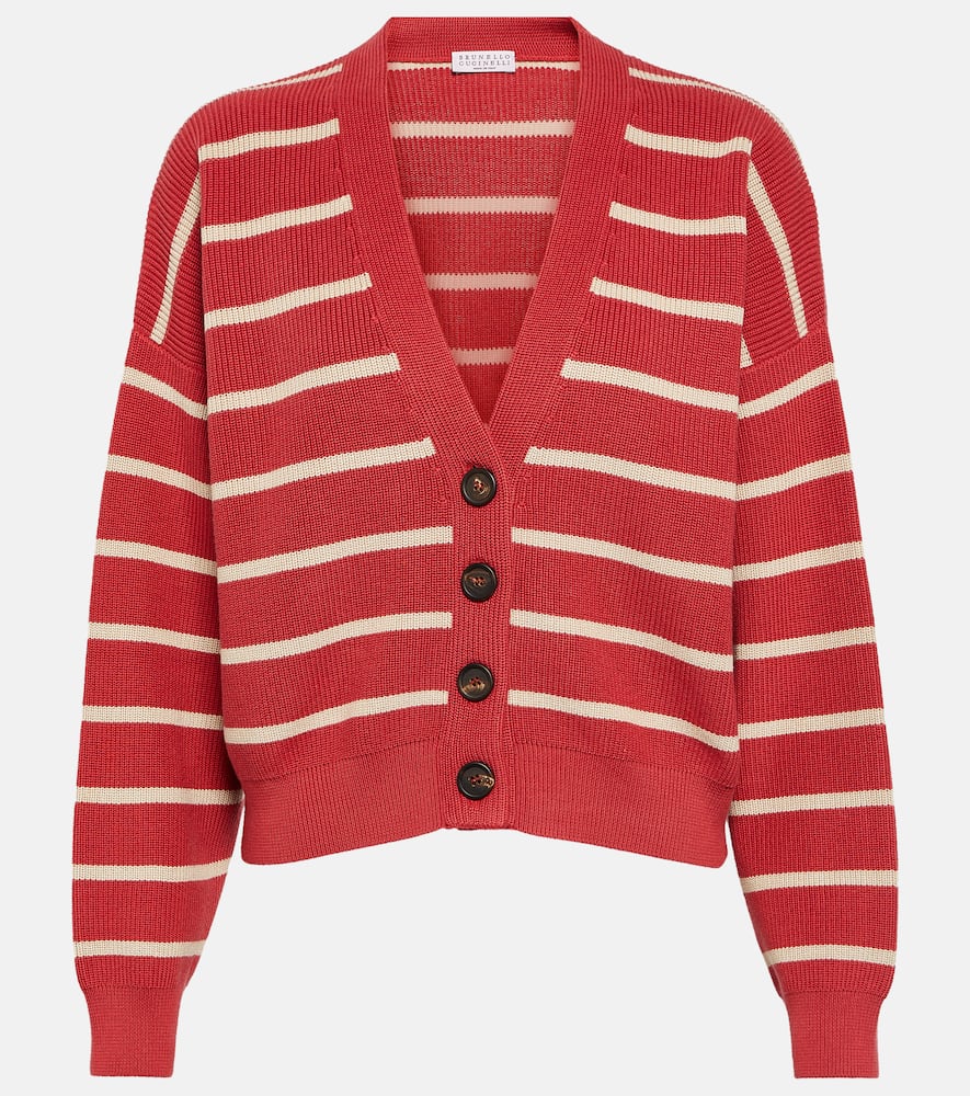 Ribbed-knit striped cotton cardigan