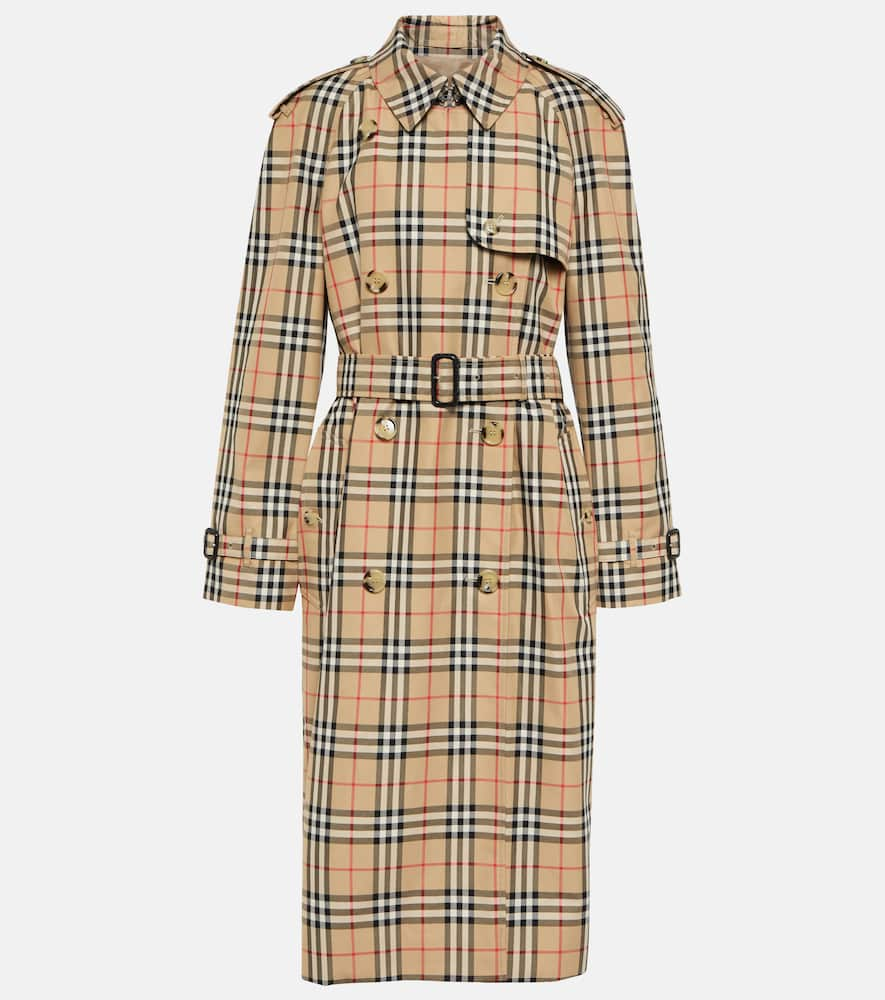 Shop Burberry Check Cotton Gabardine Trench Coat In Beige