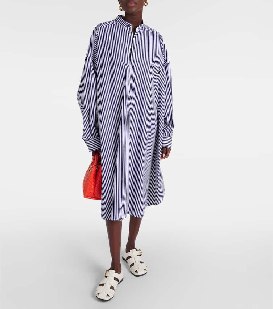 Bottega Veneta Striped Cotton Poplin Shirt Dress In Blue