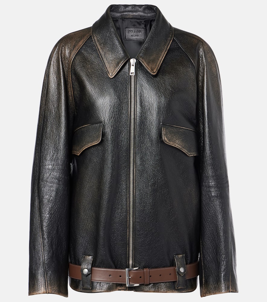 Prada Leather Blouson Jacket In Black