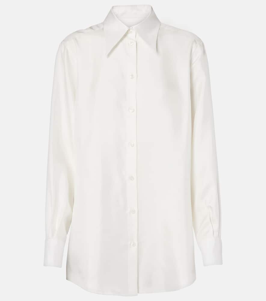 Dolce & Gabbana White Cotton Collared Long Sleeves Formal Top In White