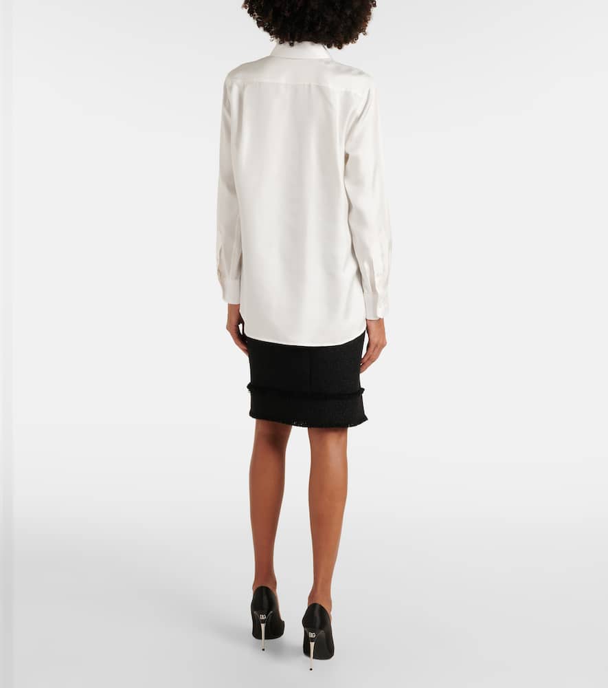 Dolce & Gabbana White Cotton Collared Long Sleeves Formal Top In White