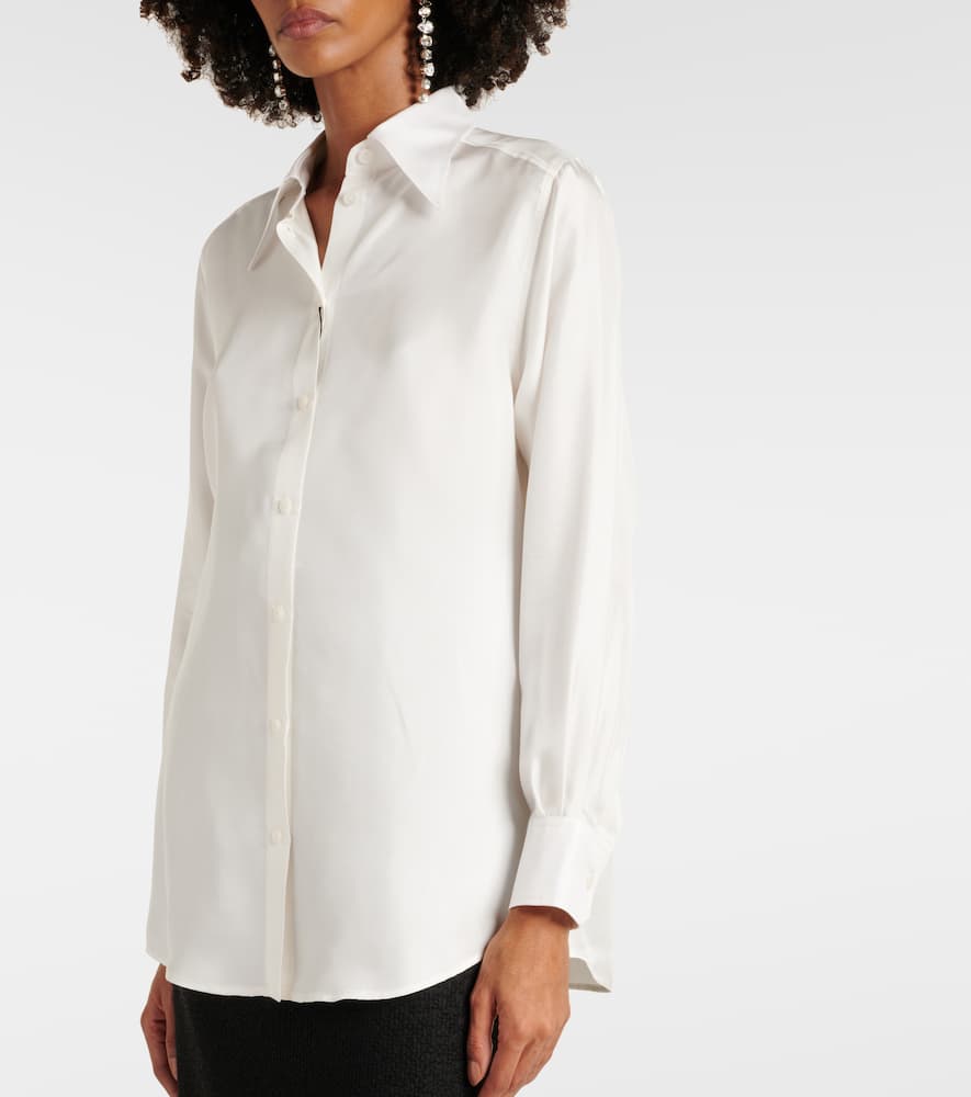 Dolce & Gabbana White Cotton Collared Long Sleeves Formal Top In White