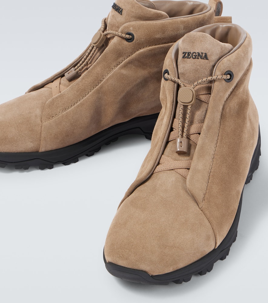 Zegna Suede Triple Stitch High-top Sneakers In Beige