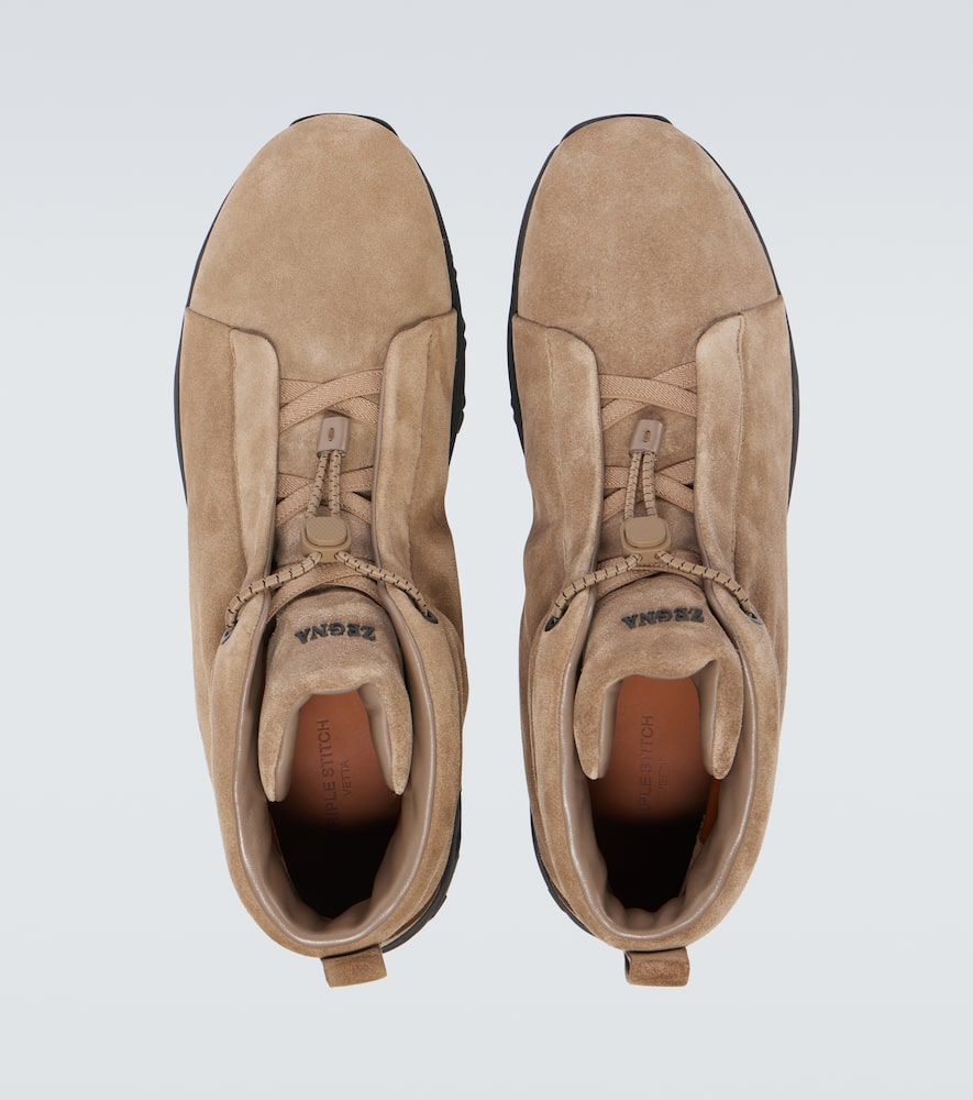 Zegna Suede Triple Stitch High-top Sneakers In Beige