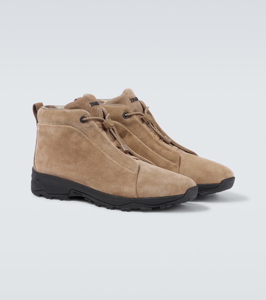 Zegna Suede Triple Stitch High-top Sneakers In Beige