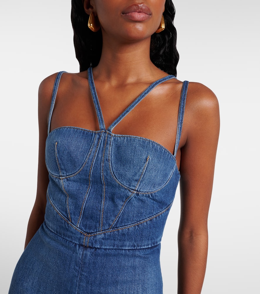 Nensi Dojaka Denim Dress Strapless Fitted Silhouette In Blue