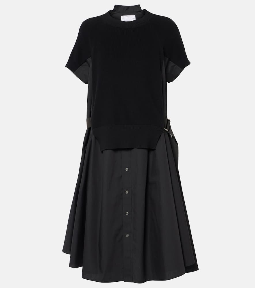 Sacai Striped jersey and poplin shirt dress