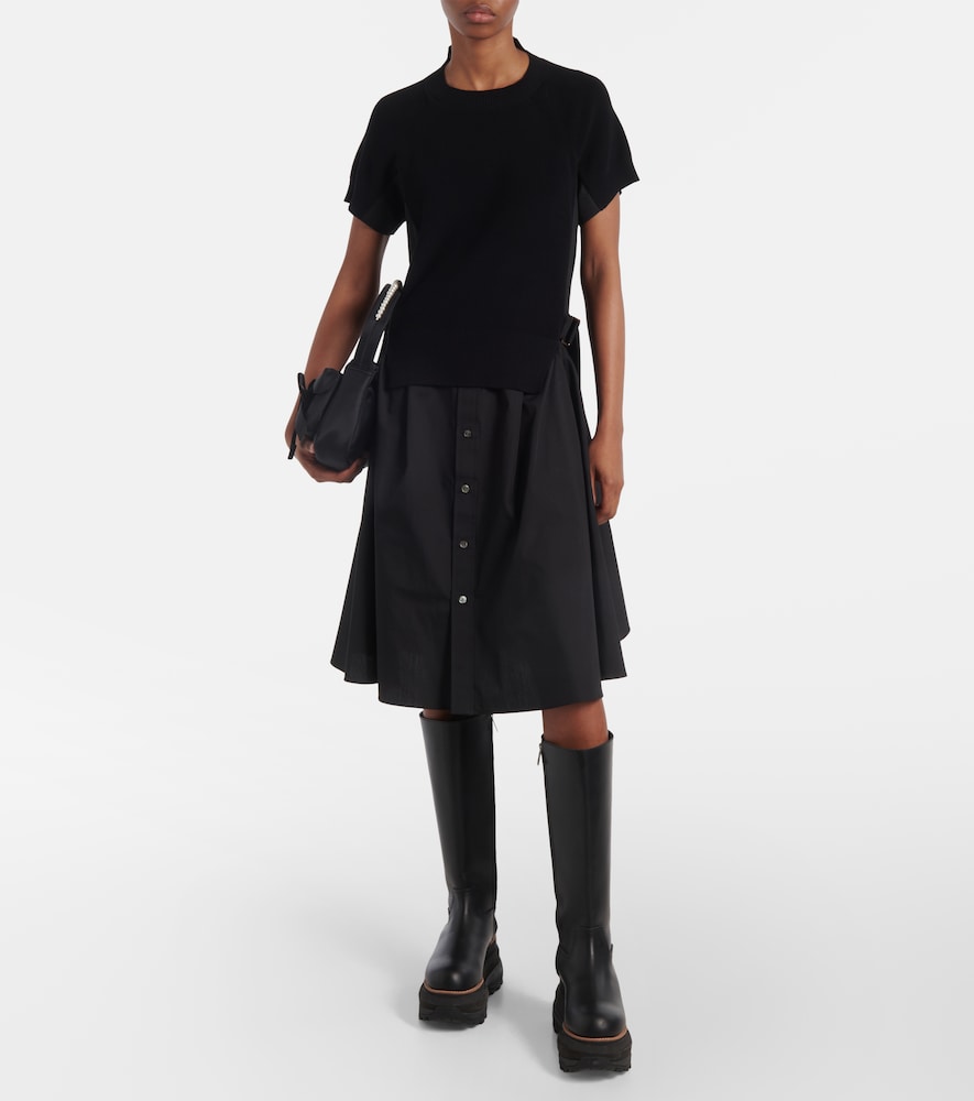 Sacai Striped jersey and poplin shirt dress