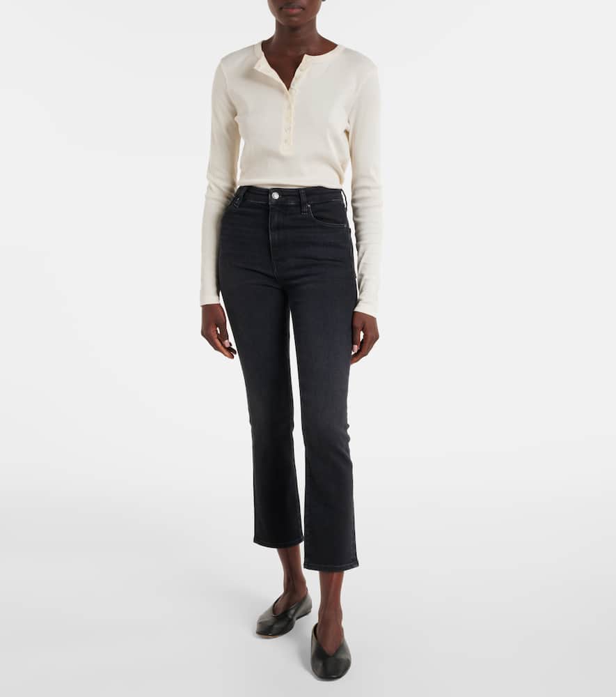 Frame Le Crop High Waist Raw Hem Mini Bootcut Jeans In Animal Print