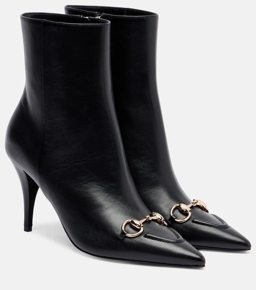 Gucci Leather Ankle Boots With Horsepiece In Black