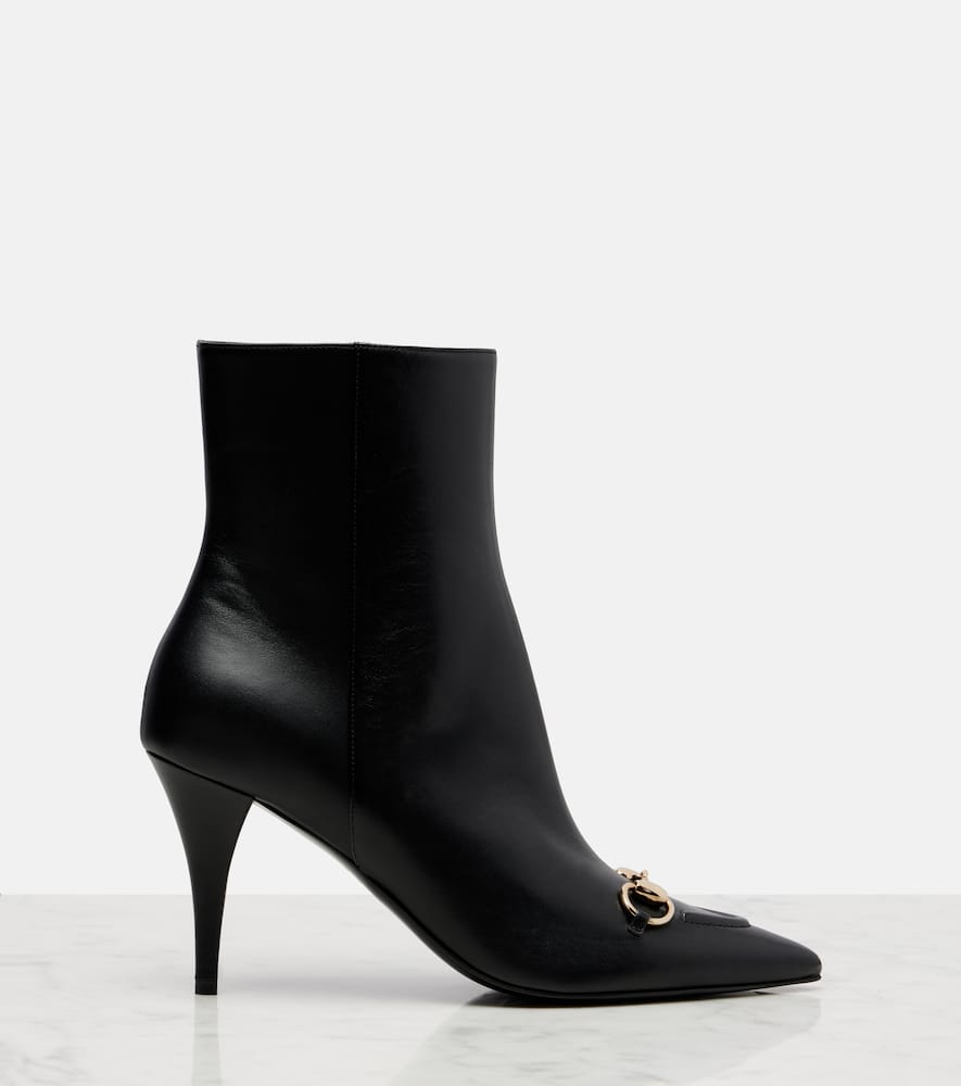 Gucci Leather Ankle Boots With Horsepiece In Black