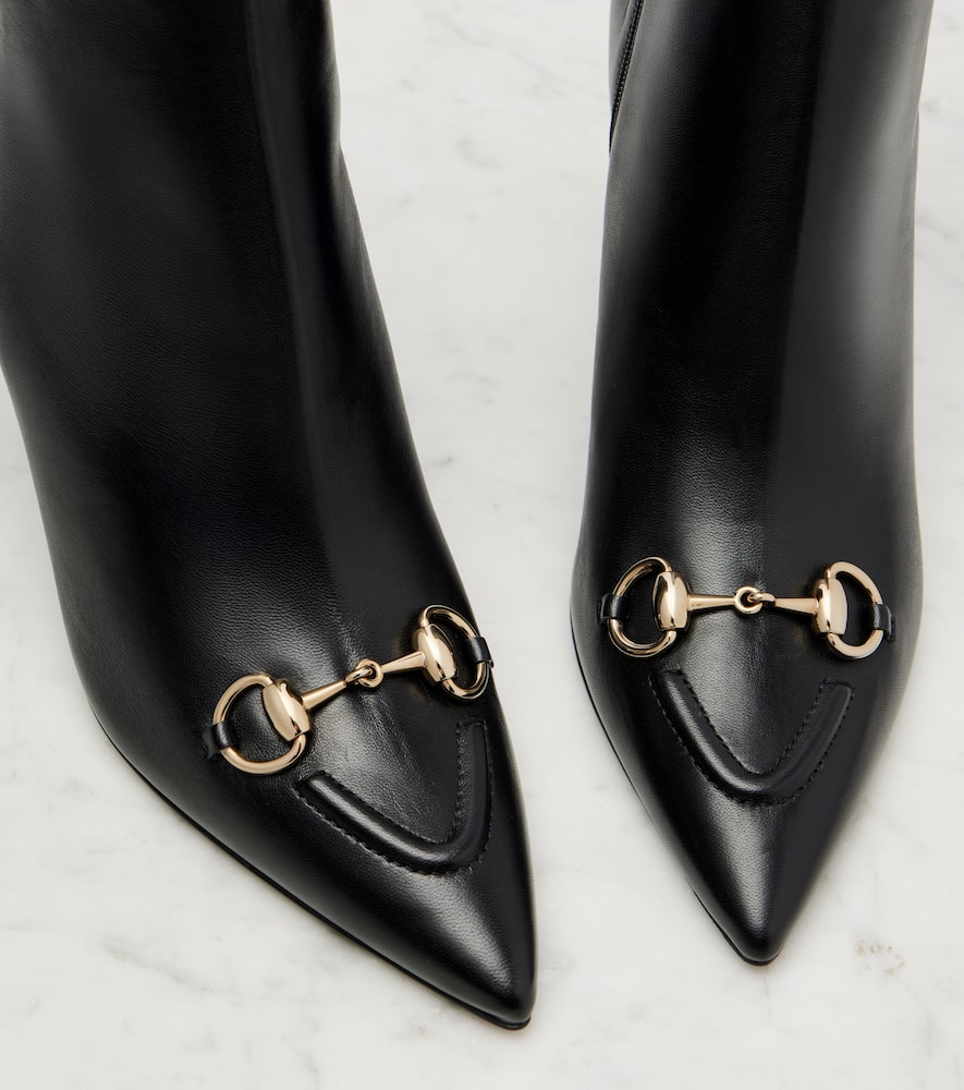 Gucci Leather Ankle Boots With Horsepiece In Black