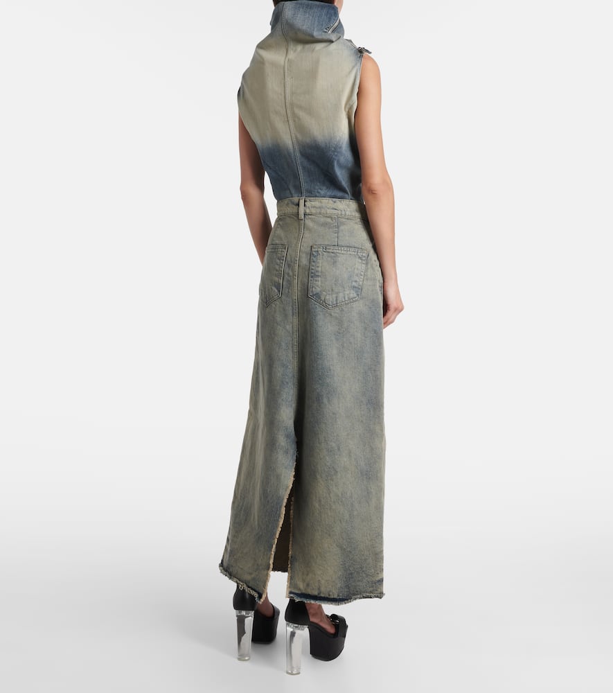 Rick Owens Distressed Denim Maxi Skirt In Neutral