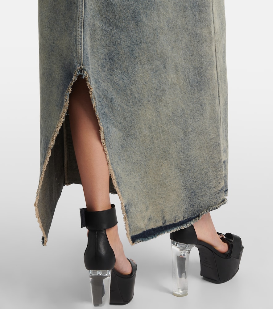 Rick Owens Distressed Denim Maxi Skirt In Neutral