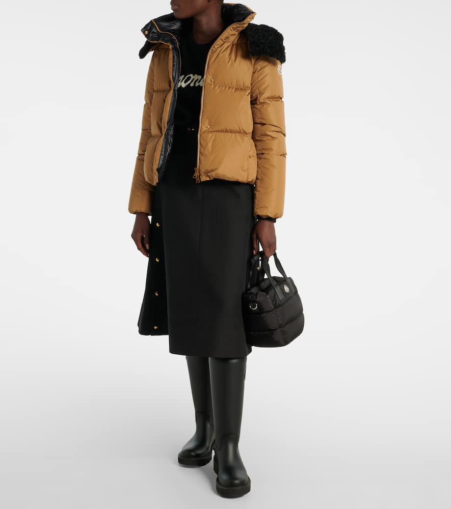 Moncler Castelnou Square-quilted Hooded Short Down Jacket Clothing In Brown