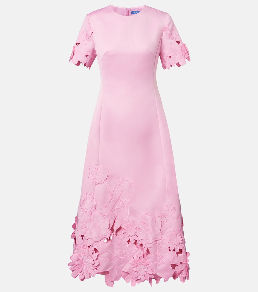 Leo Lin Floral-appliqué Embroidered Cocktail Dress In Pink