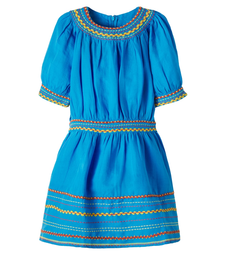 Stella Mccartney Kids Blue Embroidered Linen And Cotton Dress Y Size 4 - Mytheresa