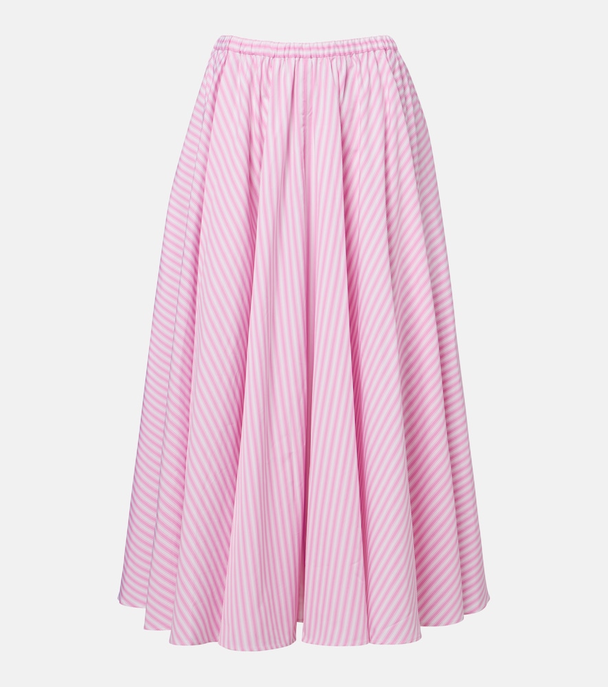 Patou Pleated striped cotton poplin midi skirt