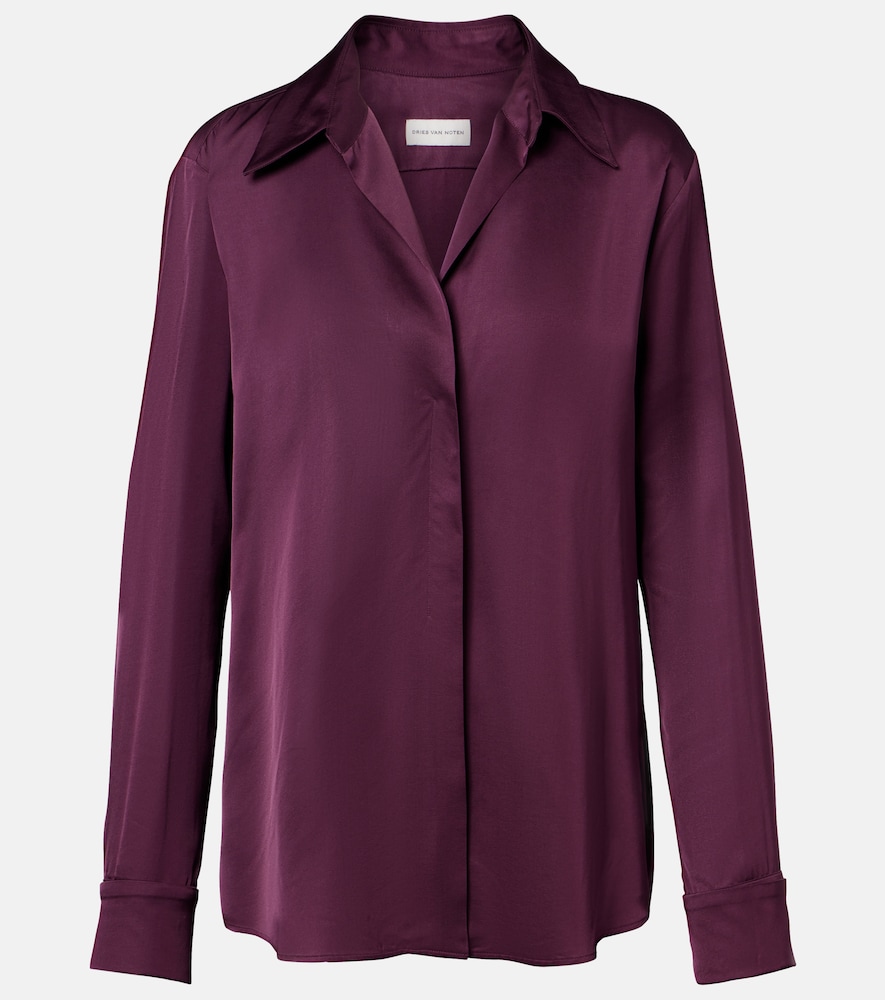 Dries Van Noten Women's Burgundy Celindra Satin Shirt UK Size 16 - Mytheresa