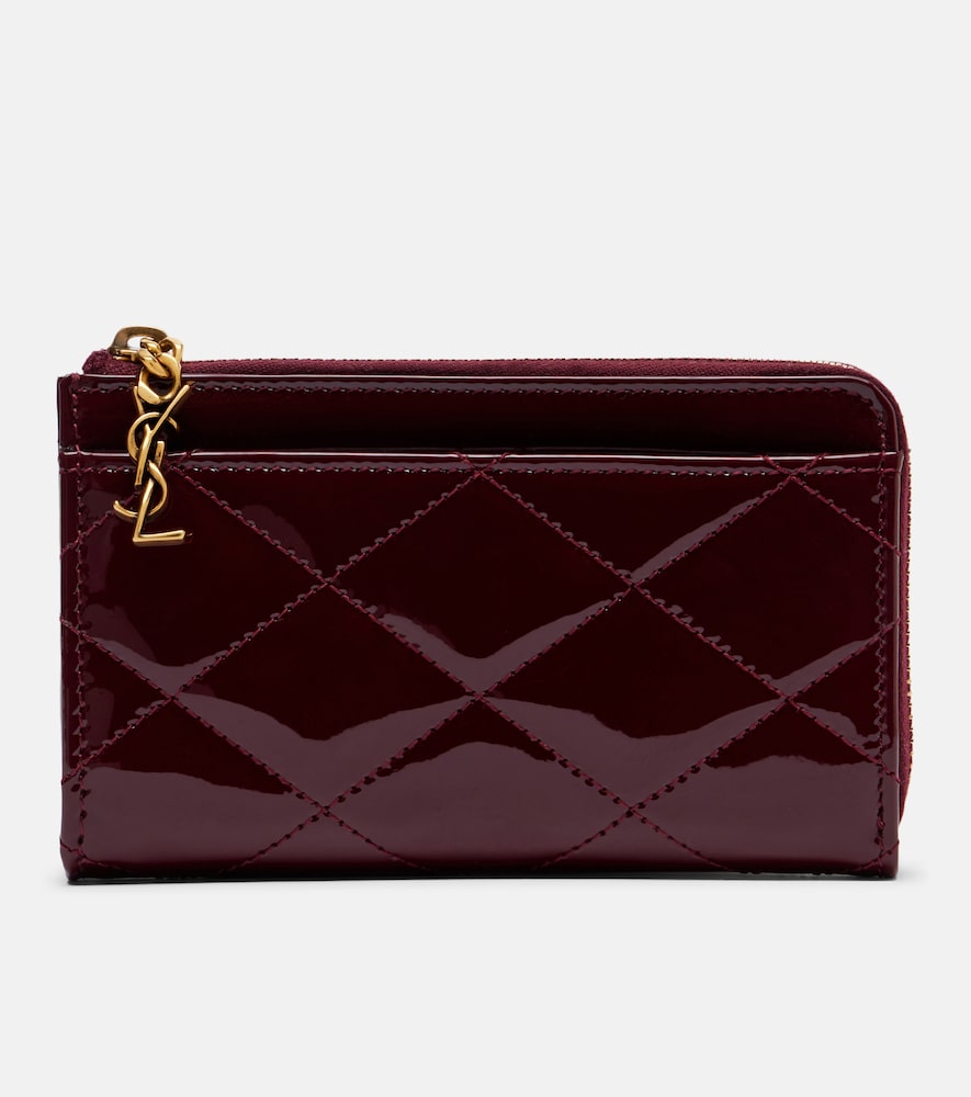 Saint Laurent Paris Fragments Patent Leather Card Holder In Burgundy