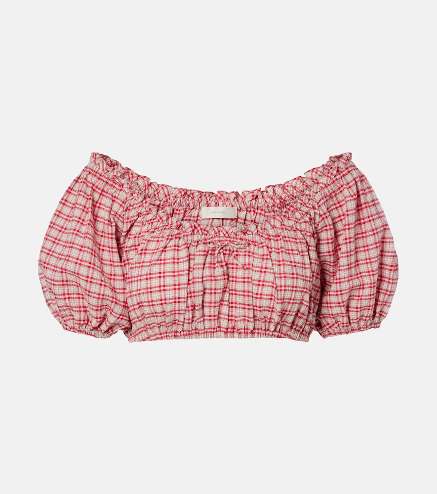 Faithfull Murcia Checked Cotton Crop Top In Red