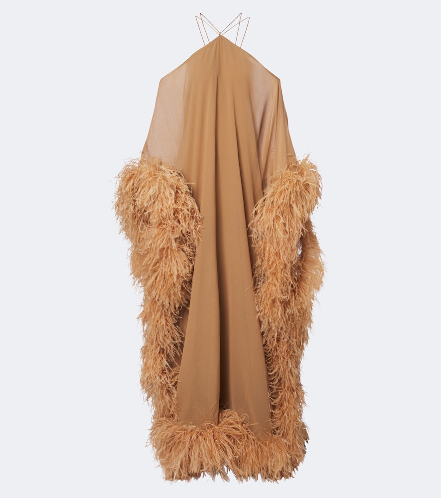 Taller Marmo Women's Beige Sza Sza Spirito Feather-Trimmed Kaftan UK Size 12 - Mytheresa