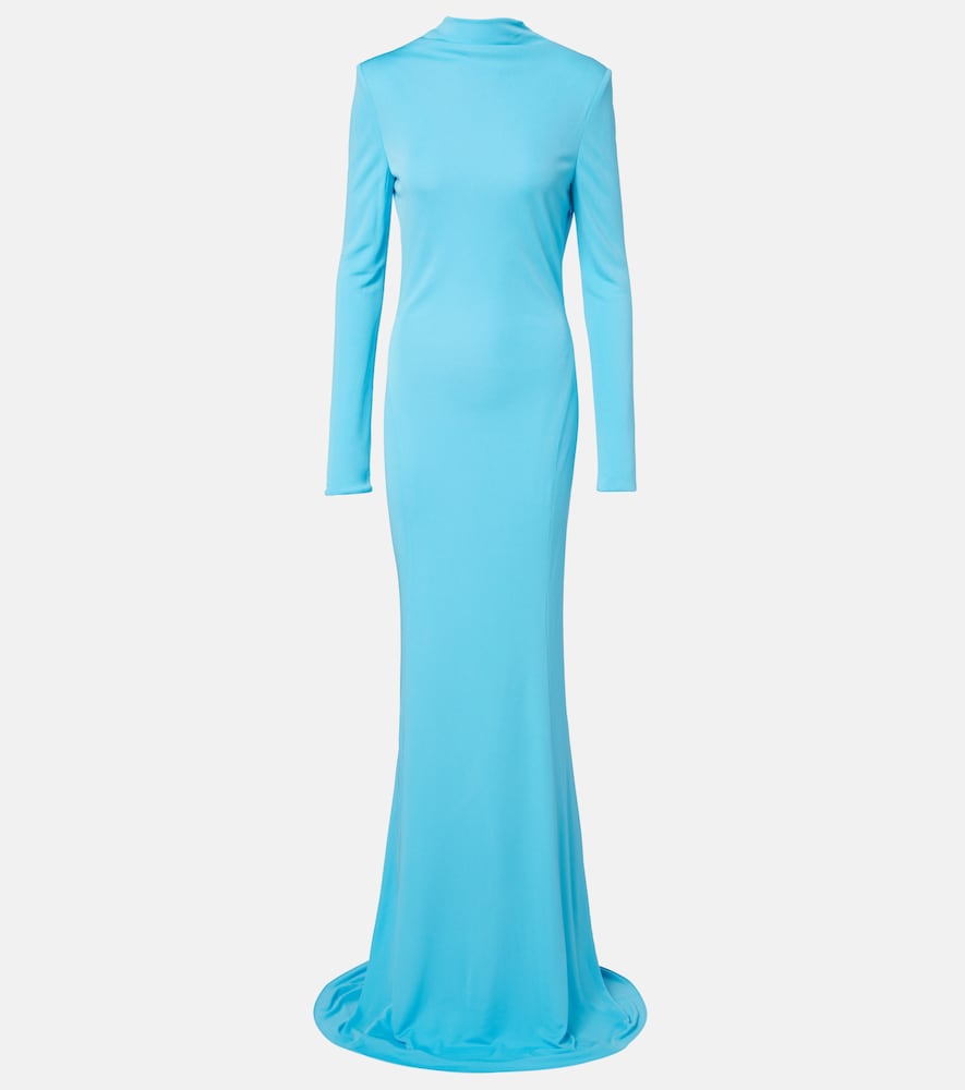 Tom Ford Open-back Crêpe Jersey Gown In Blue