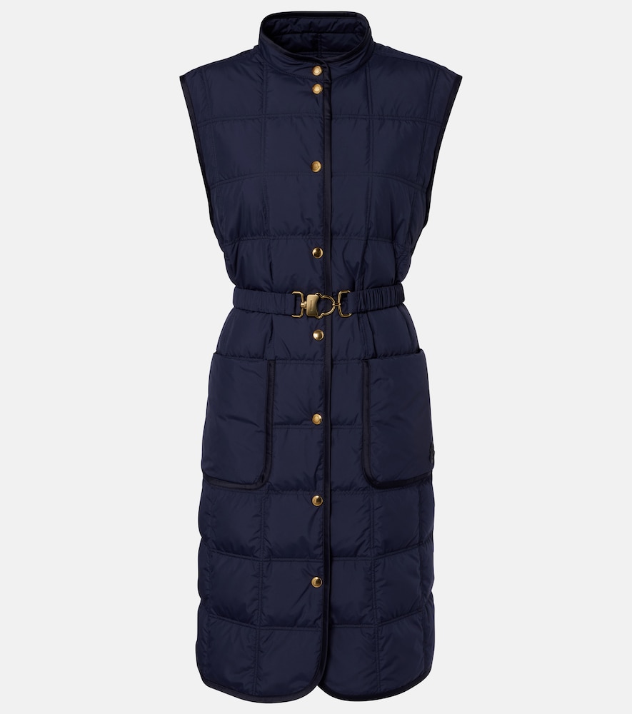 Moncler Cygnette Belted Quilted Down Vest In Blue