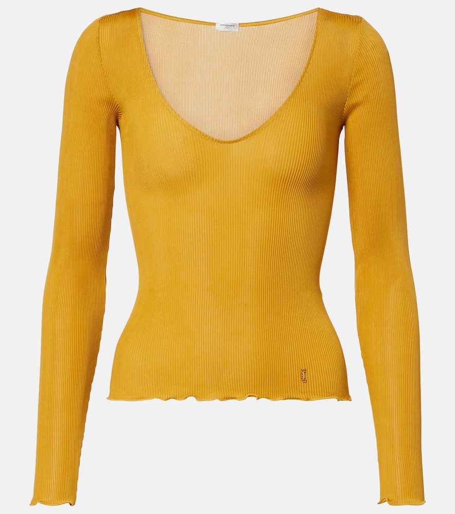 Saint Laurent Ribbed Knit Silk Top by Saint Laurent